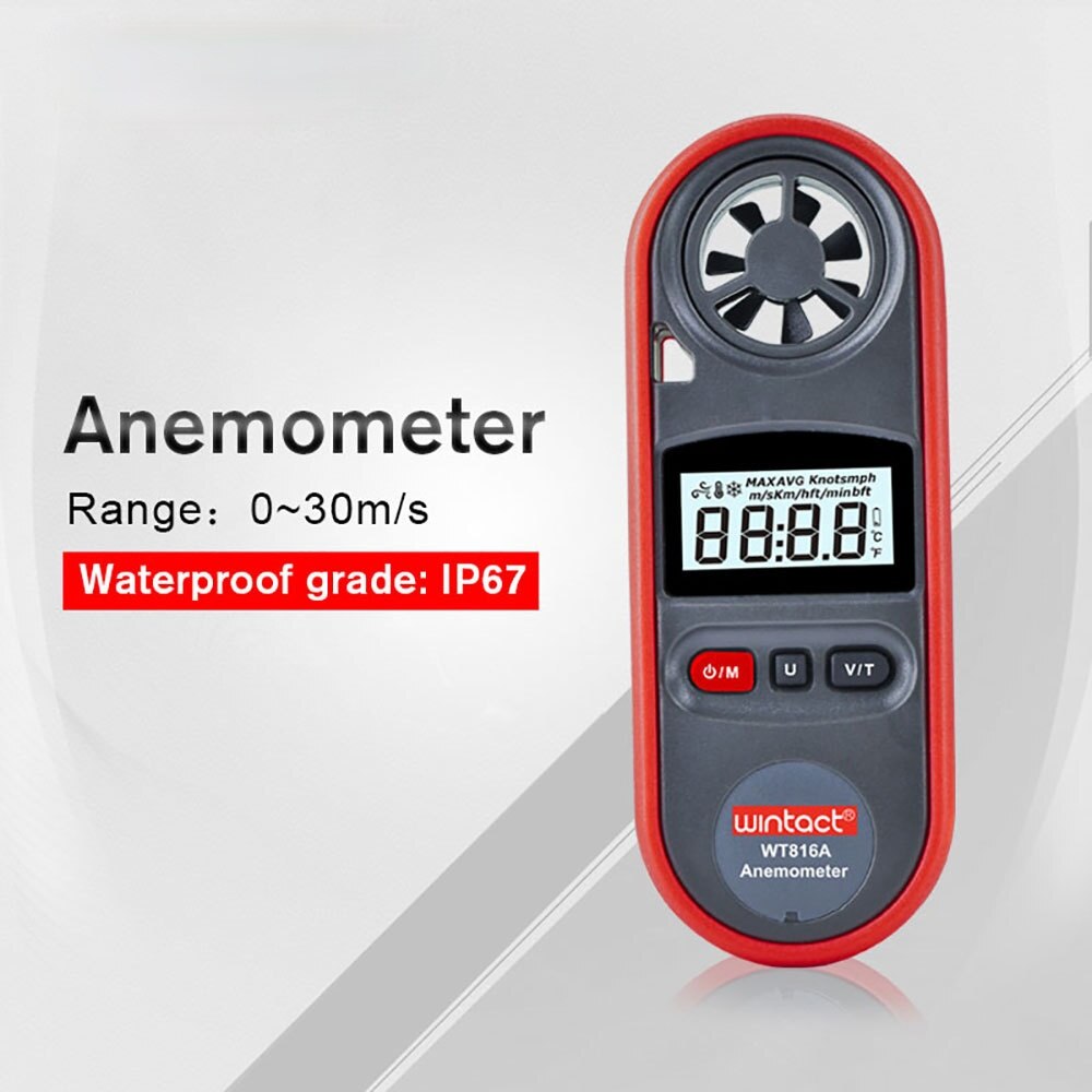 미니 풍속계 휴대용 Anemometro 온도계 WT816A 풍속 게이지 미터 Windmeter 30 메터/초 LCD 디지털 휴대용